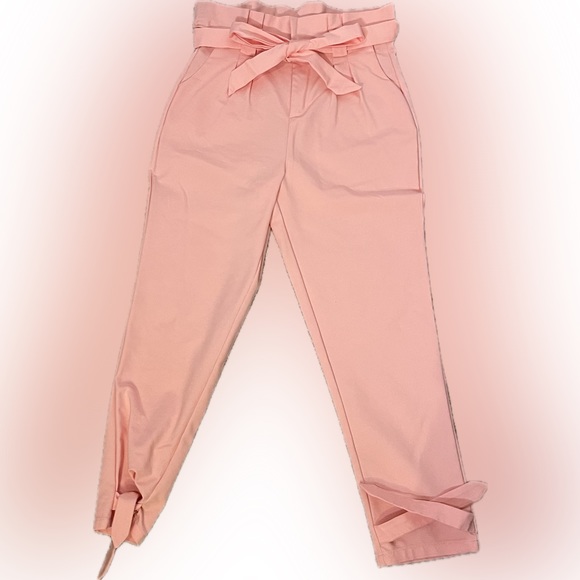 Women Solid Casual Trousers High Waist Ruffle Bow Tie Pants - Picture 4 of 8